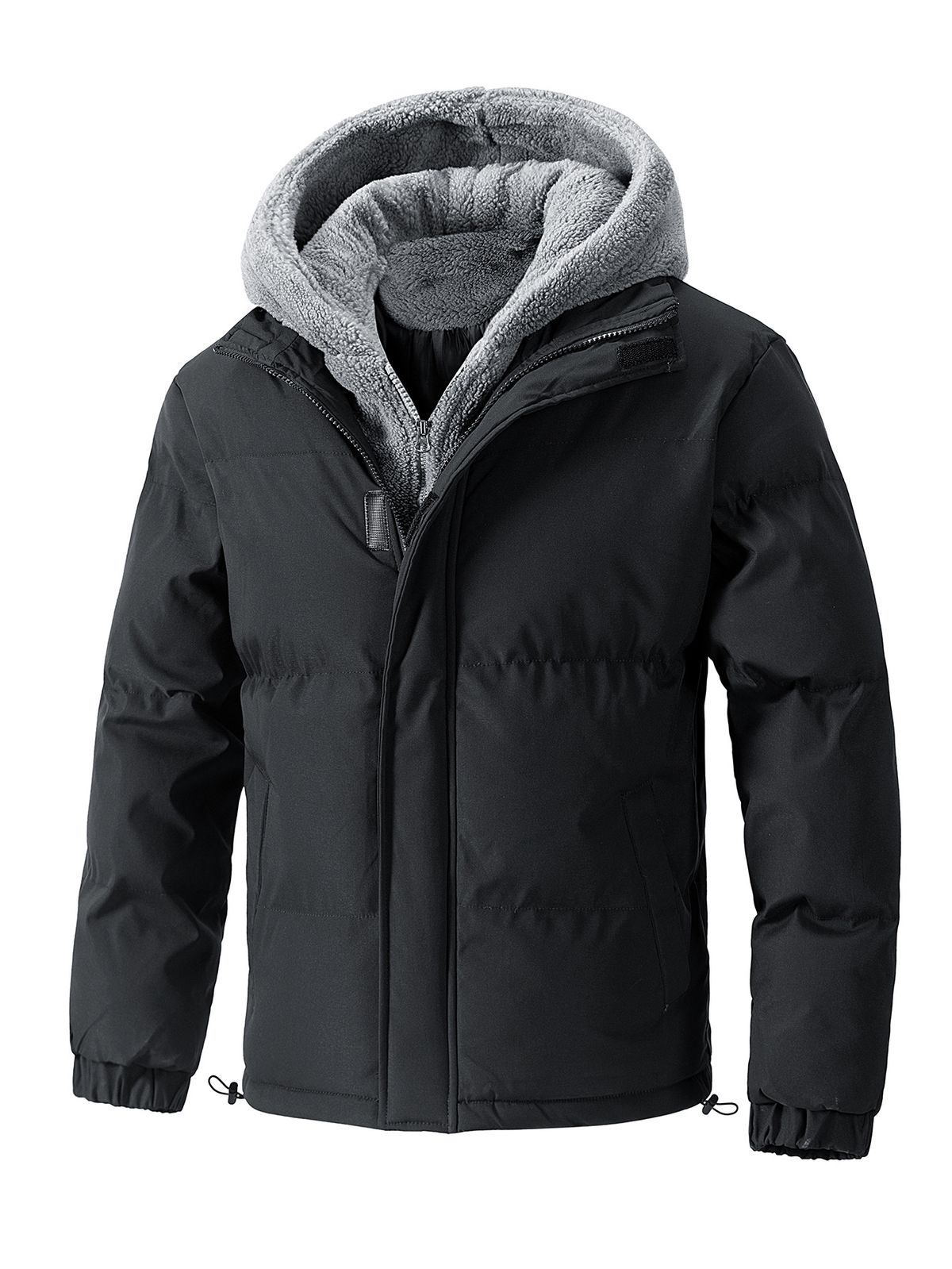 Giacca impermeabile antivento con cappuccio da uomo – Cappotto invernale foderato in pile con chiusura a zip (nero/beige/grigio, EU XXS-XXXL)_voghion.com