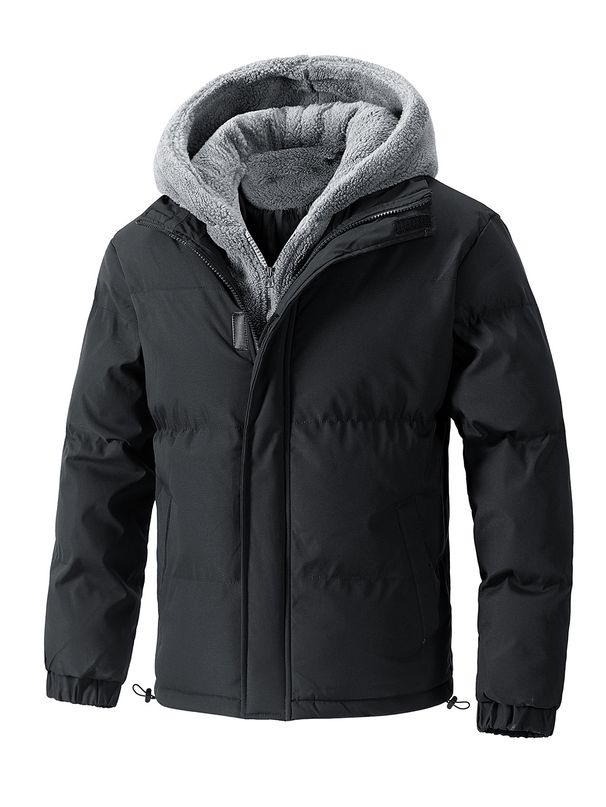 Giacca impermeabile antivento con cappuccio da uomo – Cappotto invernale foderato in pile con chiusura a zip (nero/beige/grigio, EU XXS-XXXL)_voghion.com