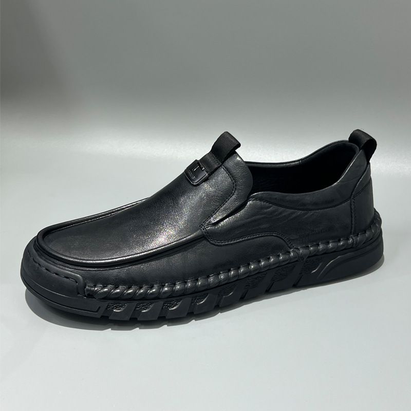 Loafer mit Echtledersohle, breite Zehenpartie, lässig, zum Hineinschlüpfen, weiches Rindsleder, bequemes Fahren, handgefertigte Herrenschuhe_voghion.com