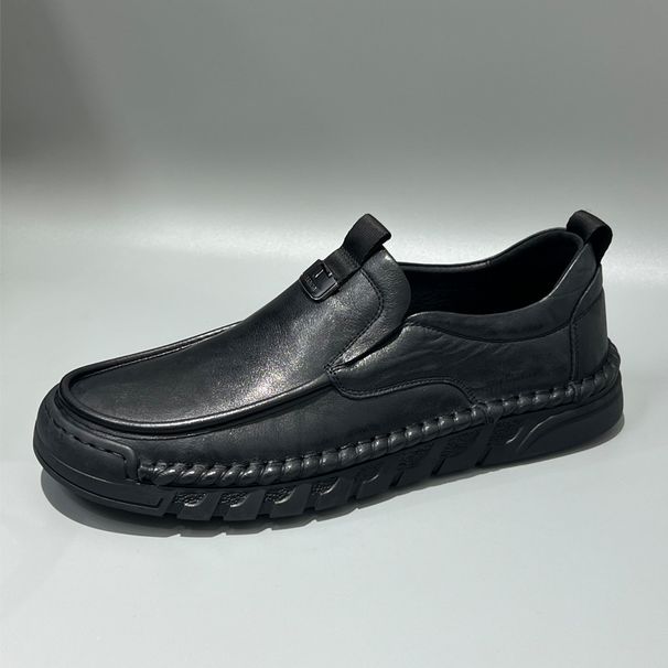 Loafer mit Echtledersohle, breite Zehenpartie, lässig, zum Hineinschlüpfen, weiches Rindsleder, bequemes Fahren, handgefertigte Herrenschuhe_voghion.com