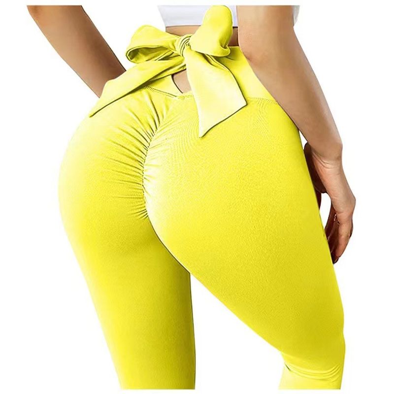 Women's Clothing double sided brushed buttocks sports fitness bow yoga pants leggings with increased elasticity and breathability_voghion.com
