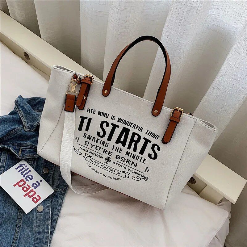 Yogodlns Mode Canvas Handtas en Portemonnee Vrouwelijke Schoudertas met grote capaciteit Letter Design Crossbody Tas Casual Totes Bag Bolsa_voghion.com