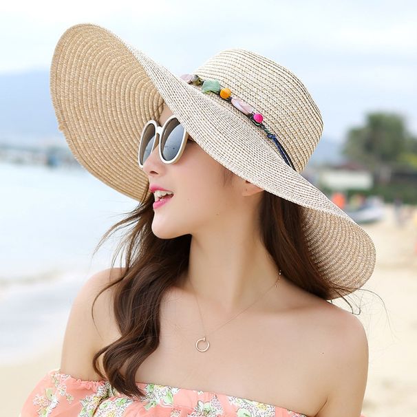 Unisex Large straw hat ladies summer sun hat sunblock beach beach hat travel foldable sun hat_voghion.com