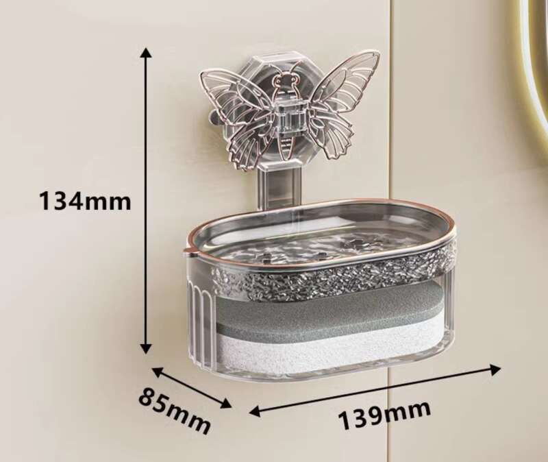 Butterfly Suction Cup Storage Rack, Home Kitchen, Bathroom, Non Perforated Wall Mounted Drainage Sponge Soap Box_voghion.com