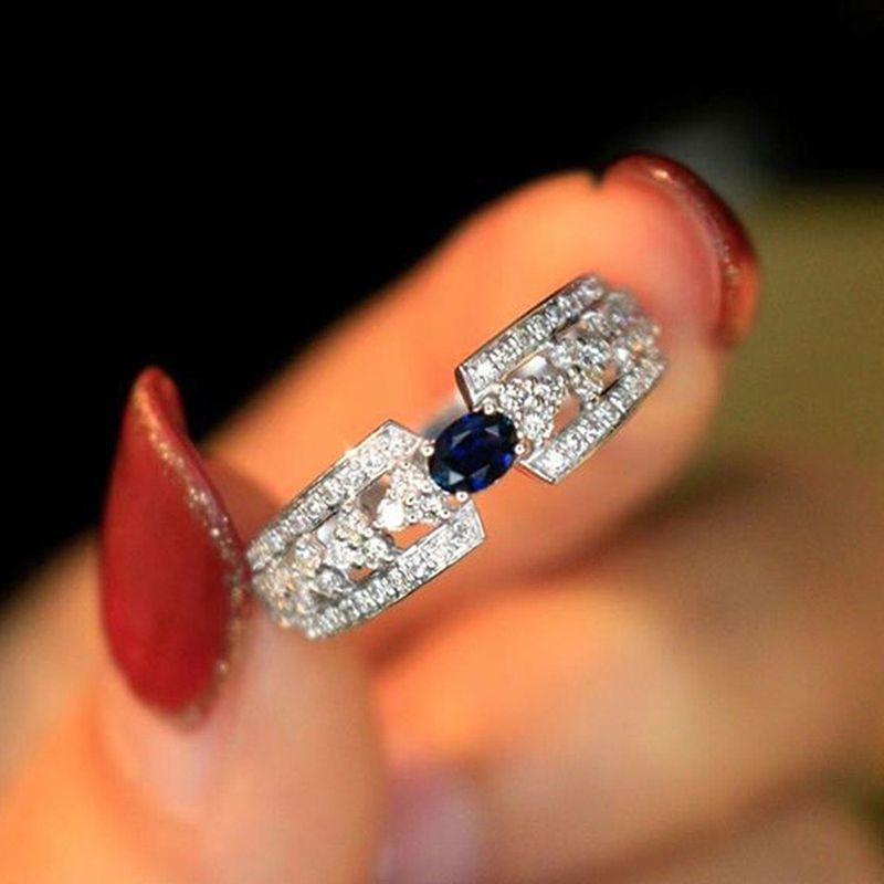 Cao Shi's new style blue  ring with full diamond inlaid zircon ring elegant and light luxury jewelry popular female accessories_voghion.com