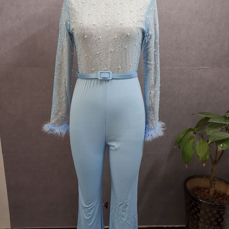 Women's Clothing Fashion Feather Splicing Direct Jumpsuit Jumpsuit_voghion.com