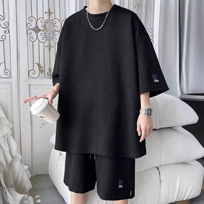 Men's Short-Sleeved Shorts Outfit Set Large Size Loose Versatile Men's Casual Sports Suit _voghion.com