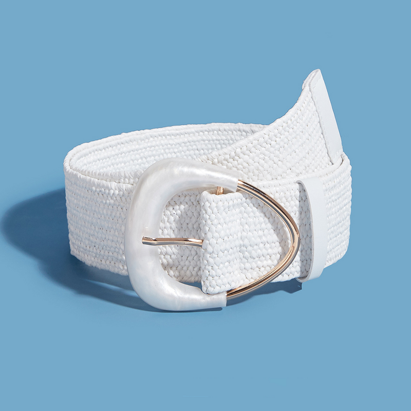 Women Braided Belts Octagonal Plastic Buckle PP Straw Elastic Wide Waist Seal Decorative Dress Bohemian Casual Ladies Belt_voghion.com