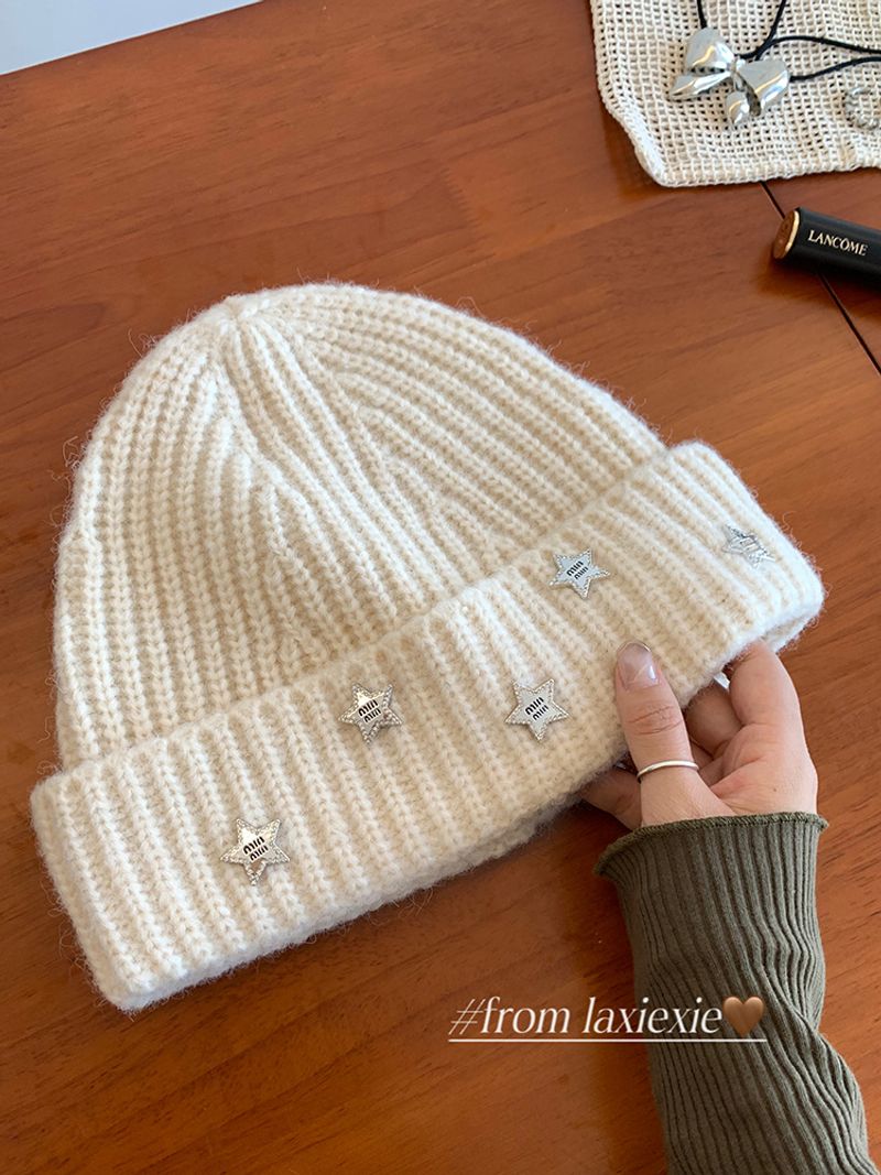 Sweet Cool Metal Star Big Headband Knitted Hat for Children's Warmth Woolen Hat Autumn and Winter Korean Ear Protection Knitted Hat_voghion.com