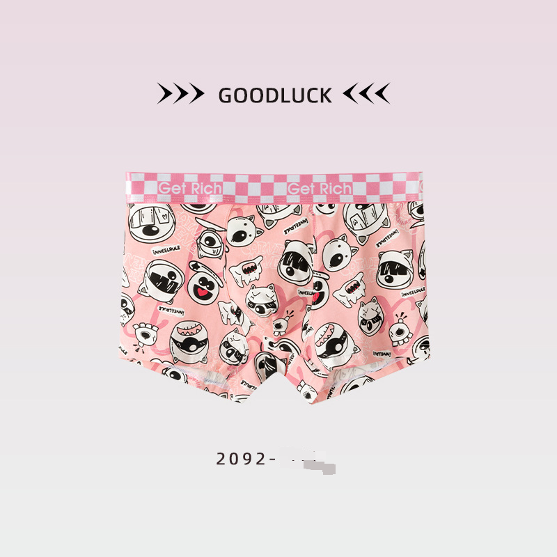 Men's Underwear Pure Cotton Four Corner Boys Cartoon Cute Macho Pink Boyfriend Shorts Printed_voghion.com