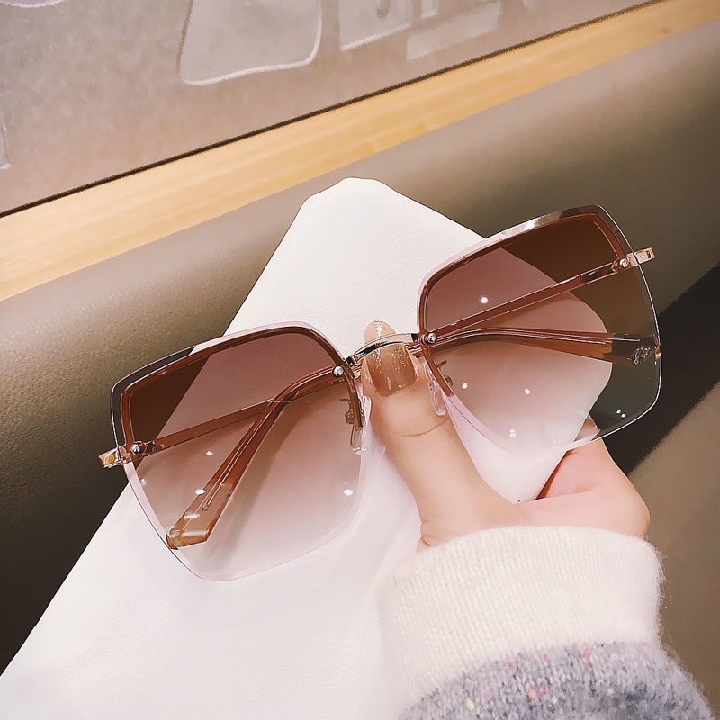 Trimmed Frameless Sunglasses Women's UV Protection 2025 New Trendy Korean Version Big Face Thin Round Face Temperament Sunglasses Women_voghion.com