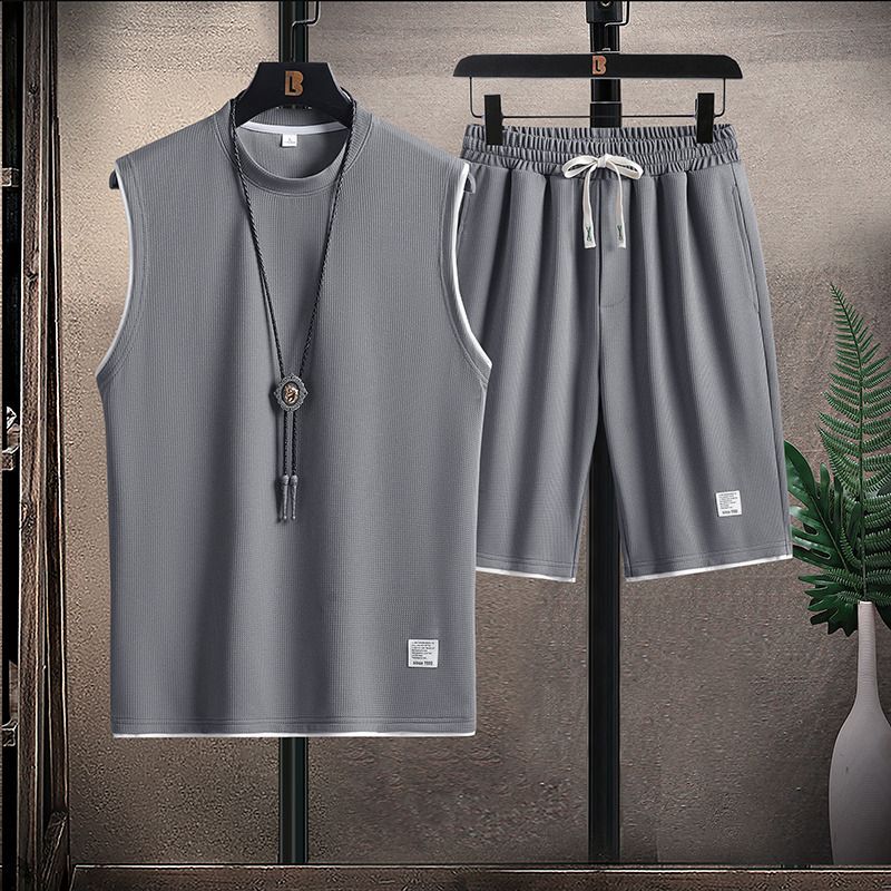 Men's Clothing 2025 New Waffle Sports Suit T Shirt Men's Summer Thin Vest Waistcoat Basketball Sports Short Sleeves_voghion.com