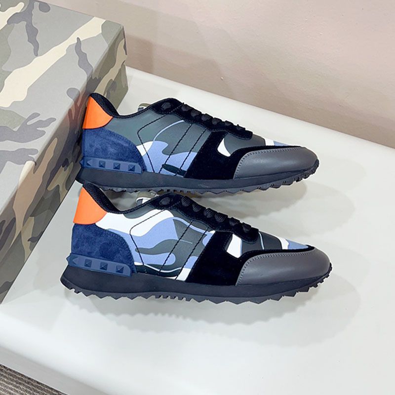 Zapatillas deportivas de camuflaje de la marca V para hombre, versión alta, con remaches, suela gruesa, de cuero genuino, informales, a la moda, con cordones._voghion.com