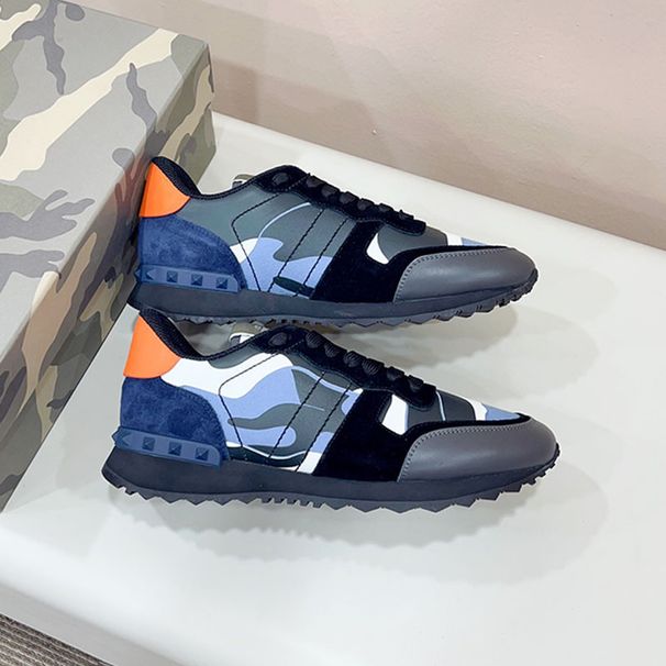 Zapatillas deportivas de camuflaje de la marca V para hombre, versión alta, con remaches, suela gruesa, de cuero genuino, informales, a la moda, con cordones._voghion.com