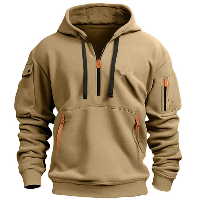 Spring Autumn Hoodie Zipper Multi Pocket Pullover Men's Sports and Casual Coat_voghion.com