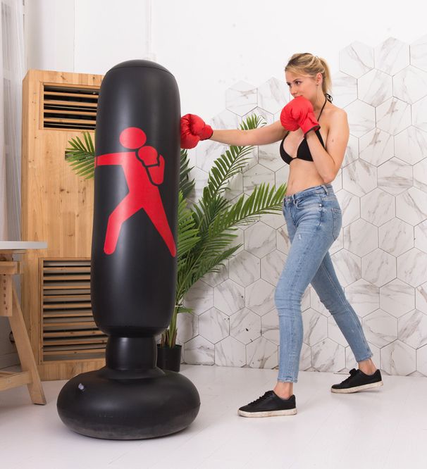 Supporto per sacco da boxe per bambini, altezza 1,6 m, gonfiabile, con base, giocattolo anticaduta per l'allenamento dei bambini_voghion.com