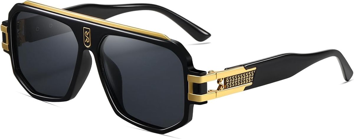 Occhiali da sole da pilota retrò quadrati polarizzati da uomo, alla moda, con montatura in metallo oversize e parte superiore piatta._voghion.com