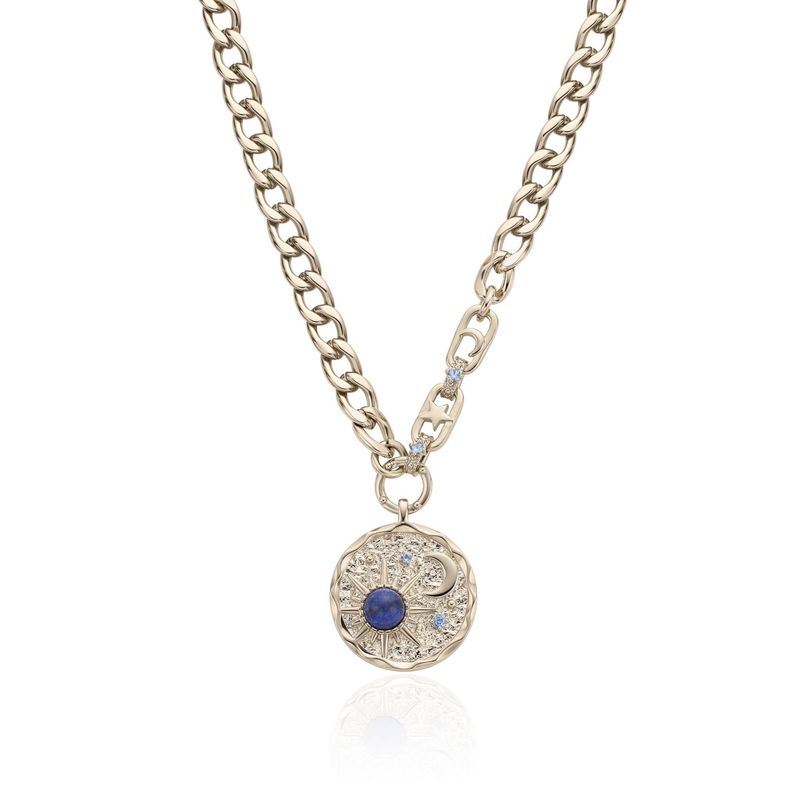 Collana in oro caffè placcato rame con intarsi in lapislazzuli, designer francese, gioielli di design di alta qualità ed eleganti alla moda._voghion.com