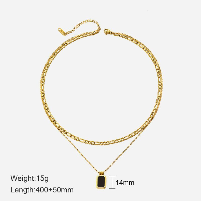 Simple Double Layer Square Pendant Stainless Steel Necklace, Fashionable Popular Design, Elegant And Versatile Cuban_voghion.com