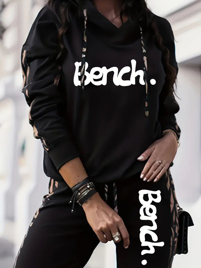 Women's Hooded Pullover Sweatshirt Set, Long Sleeve Printed Top And Pants, Casual Sports Two Piece Outfit For Fall And Winter_voghion.com