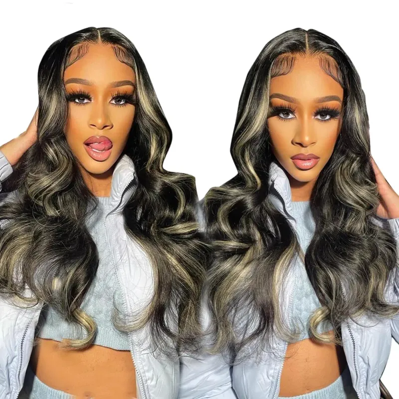Blonda Slingor Lace Front Äkta Hår Ombre Stängning Peruker Färgad Kroppsvåg_voghion.com