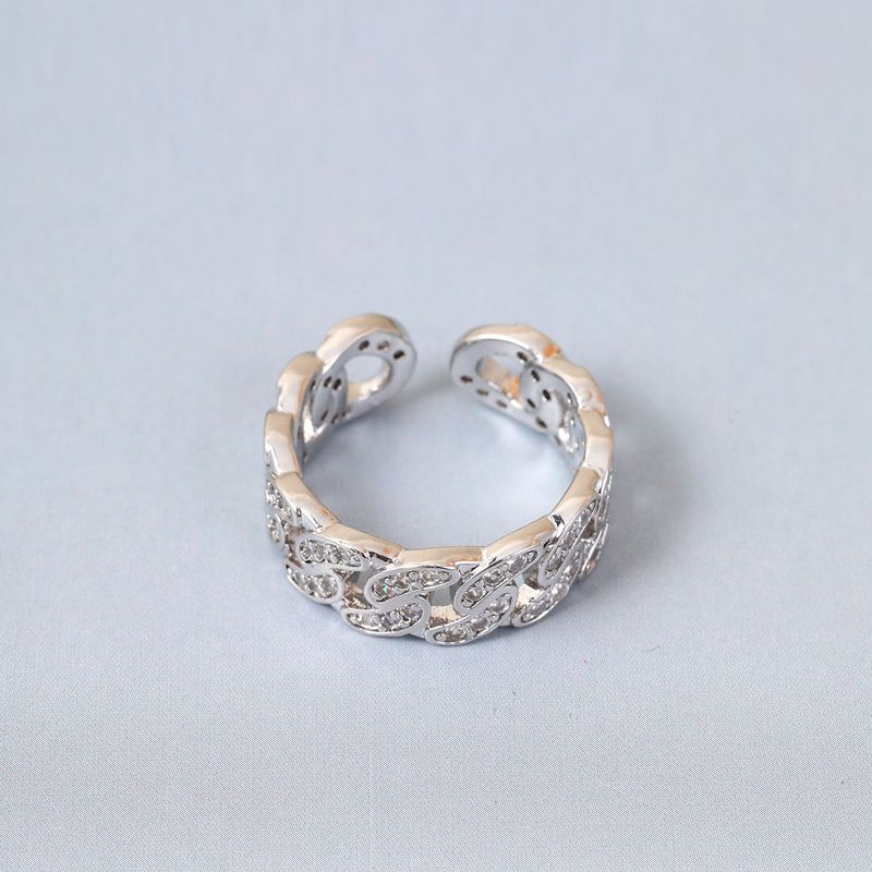 Hip Hop Klassischer Mikrogepflasterter Zirkonia Herren Cuban Hollow Open Unisex Ring_voghion.com