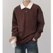New retro contrasting color pullover hoodie for men in autumn, loose collared top, trendy long sleeved_voghion.com