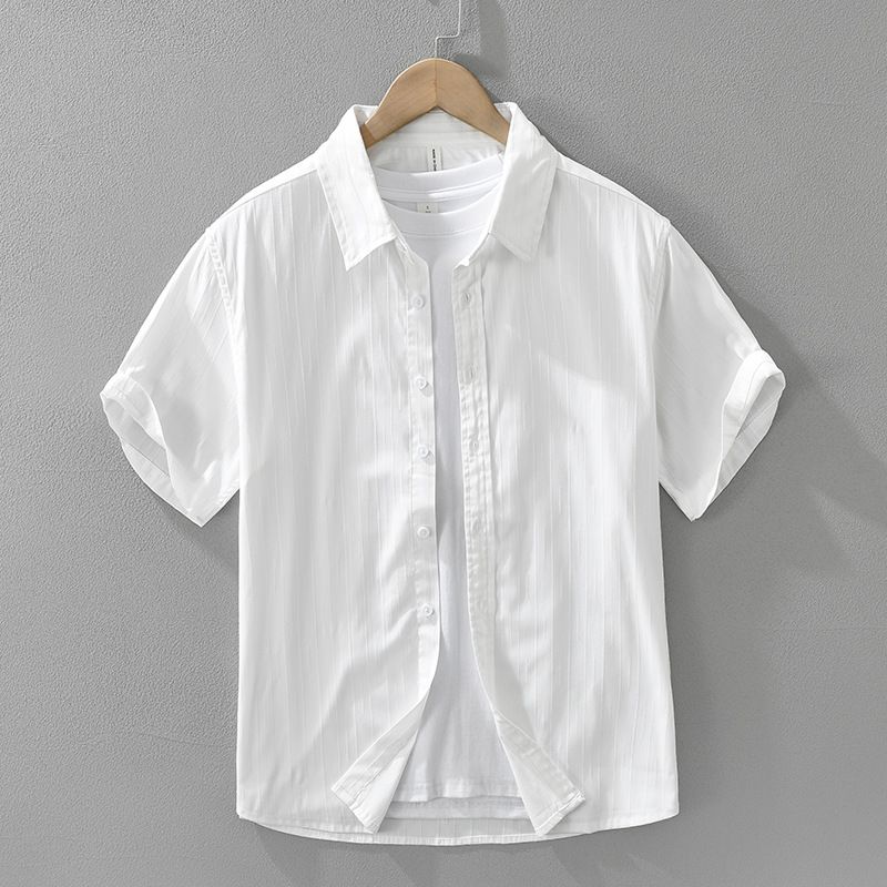 Solid Color Breathable Short Sleeved Shirt, Fashionable And Versatile, Artistic And Casual Loose Top, Men's Clothing_voghion.com