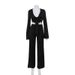 10756 Women's Fashion Sleeve Tie Short Top Hollow Out Split Long Pants Elegant Two-Piece Set_voghion.com