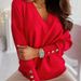 V-Neck Long Sleeve Knit Sweater – Casual Button Cuff Pullover For Women_voghion.com