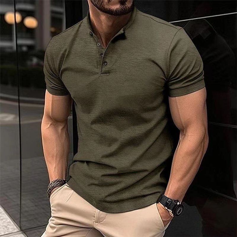 Herrenbekleidung T-Shirt Knopf Henry Kragen Herren Sport Poloshirt_voghion.com