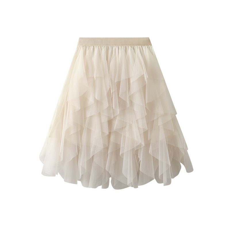 Gonna corta da donna, a mezza lunghezza, in rete soffice e mini fata estiva_voghion.com