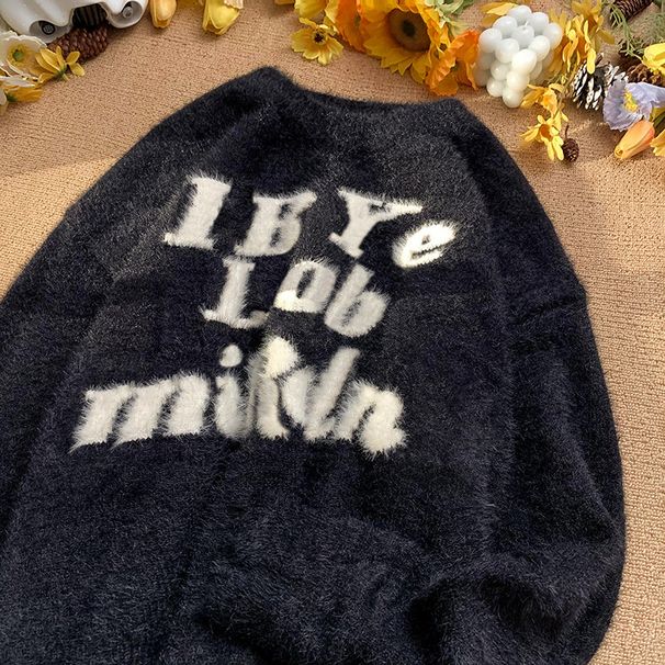 Maglione lavorato a maglia girocollo hip hop americano da uomo in lana Haima, autunno inverno, largo e versatile, base pigra e_voghion.com