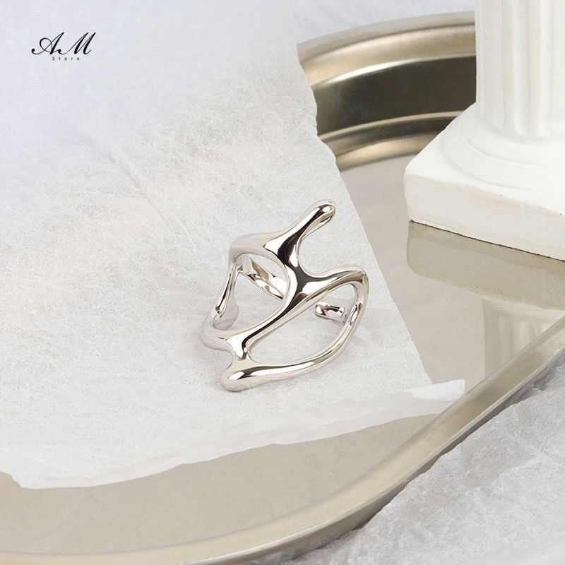 2025 Nei Ukënften Damen Retro Open Droplet Ring, Sëlwermetallring mat onregelméisseger geometrescher Form vu flësseger Lava, personaliséiert Bijouen_voghion.com