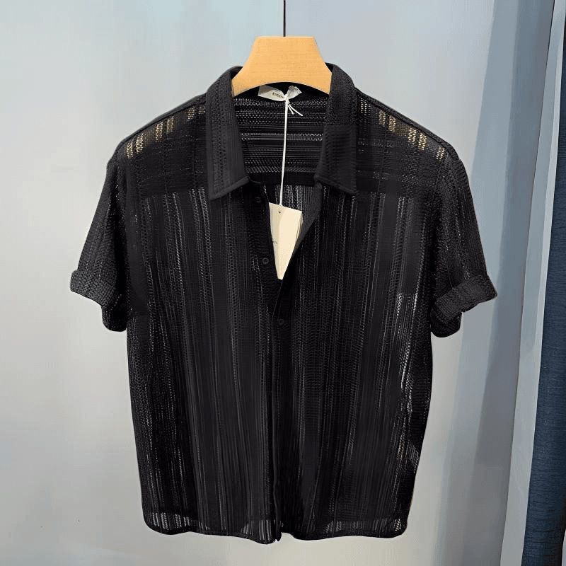 Men's Clothing New High End Hollow Lapel Short Sleeved Men's Shirt Summer Thin Loose Shirt Men's Casual Tops_voghion.com