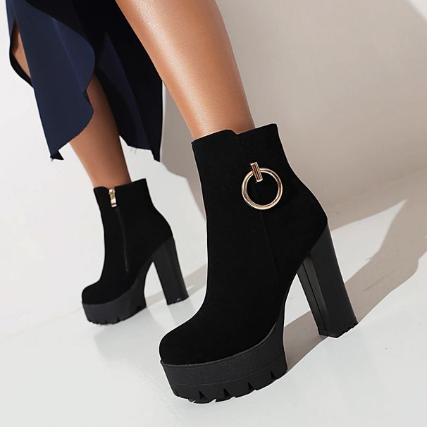 Bottes courtes à talons hauts imperméables CMY-Coarse, fermeture éclair latérale, finition givrée, boucle métallique, pointures 40-43_voghion.com