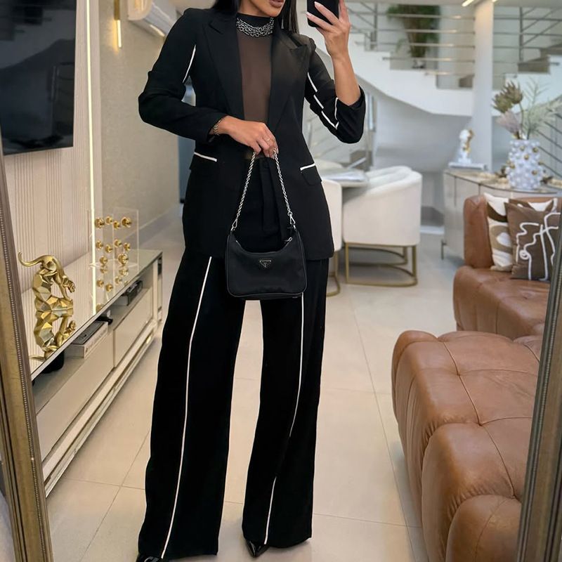 Ensemble tailleur élégant pour femme - Blazer en polyester stretch et pantalon droit pour le bureau et les occasions formelles - Tendances mode_voghion.com