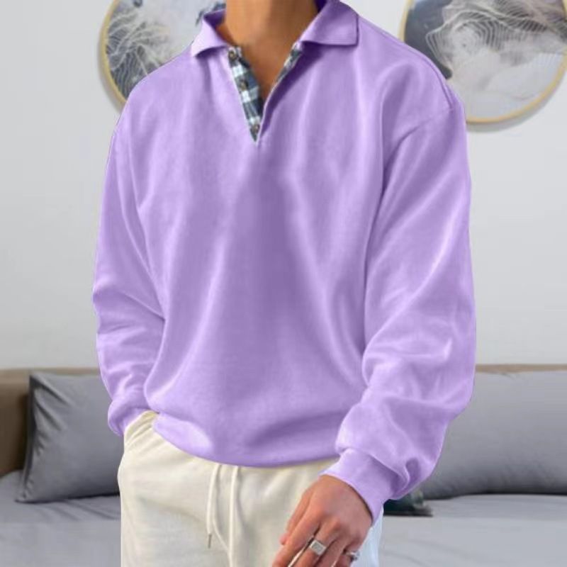 Abbigliamento da uomo Felpa ampia con cappuccio e risvolto da uomo a maniche lunghe con scollo a V tinta unita_voghion.com