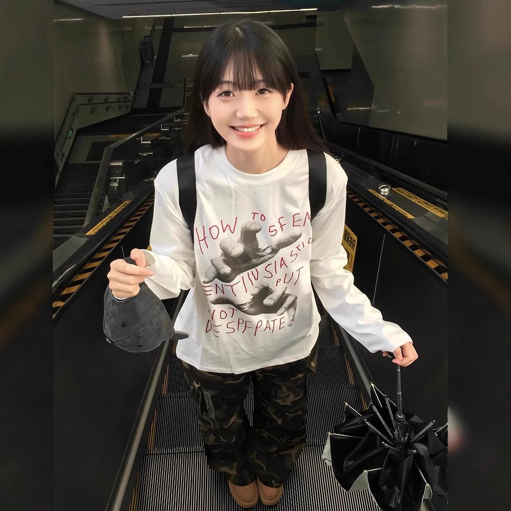 American Style Inner Wear Women's Niche Color-Block T-Shirt Autumn Thin Loose Base Shirt Oversize Long Sleeve Women_voghion.com