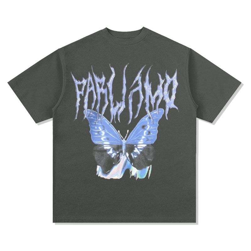 T-shirt da uomo in cotone a maniche corte con peplo con stampa digitale a farfalla_voghion.com