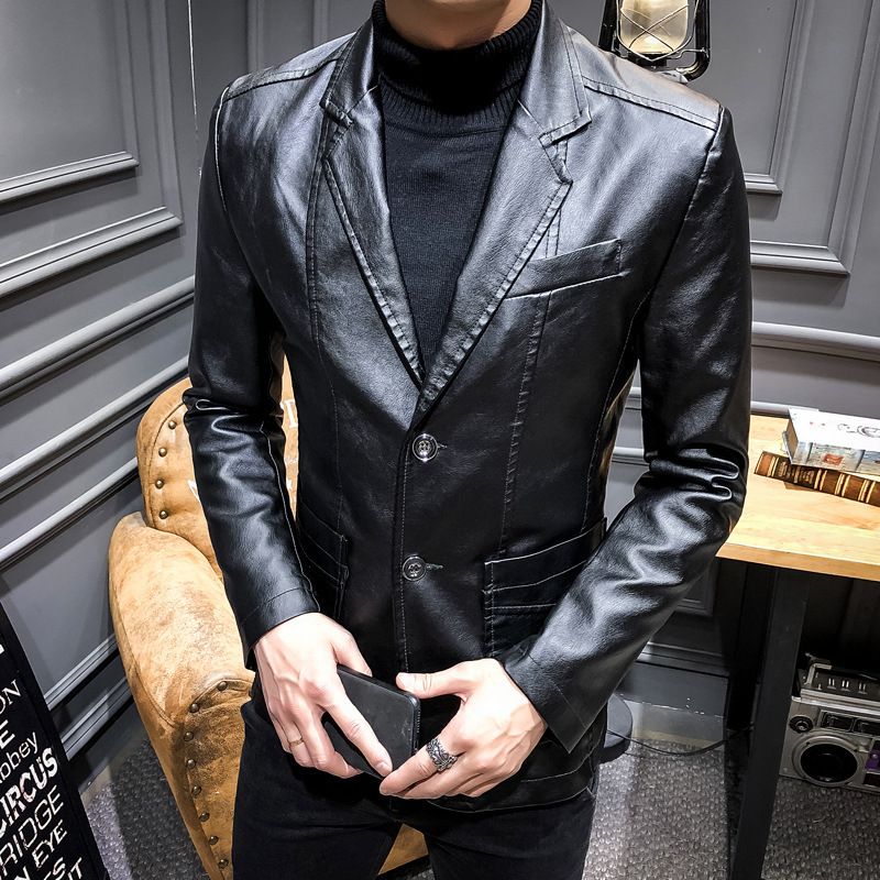Men's Clothing Leather Suit Autumn New Casual Jacket Style Slim Lapel Leather Suit Leather Jacket Men's_voghion.com