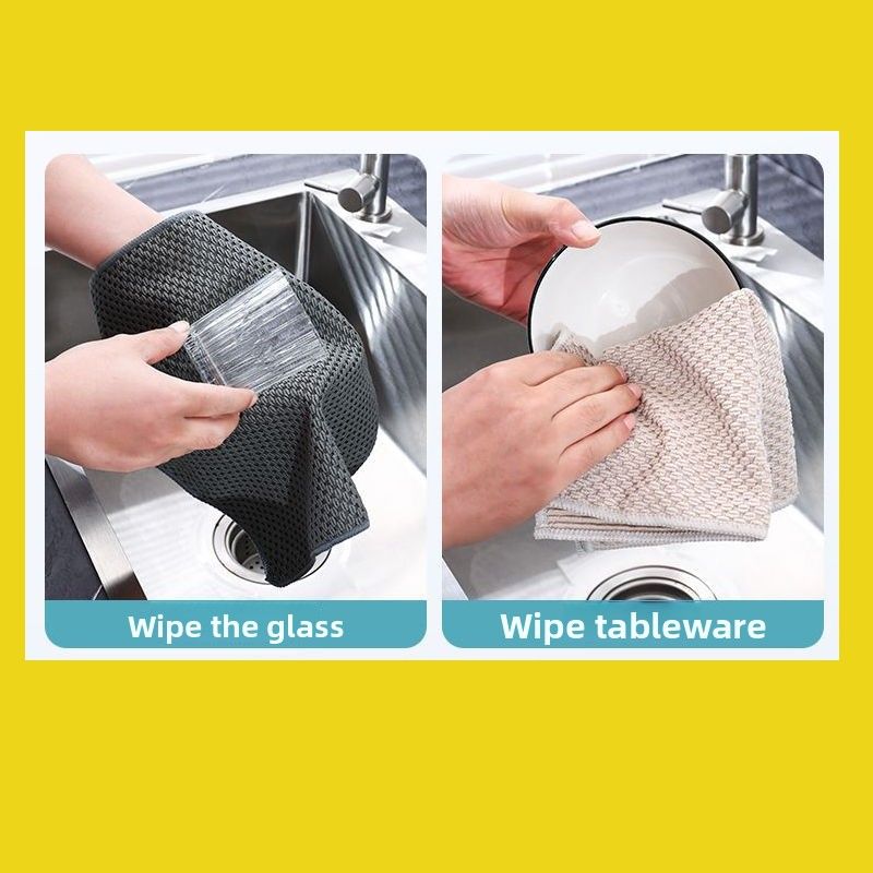 Oil-Free Dish Thickened Double-Sided Lazy Kitchen Degreasing Cloth Absorbent Non-Shedding Scouring Pad_voghion.com