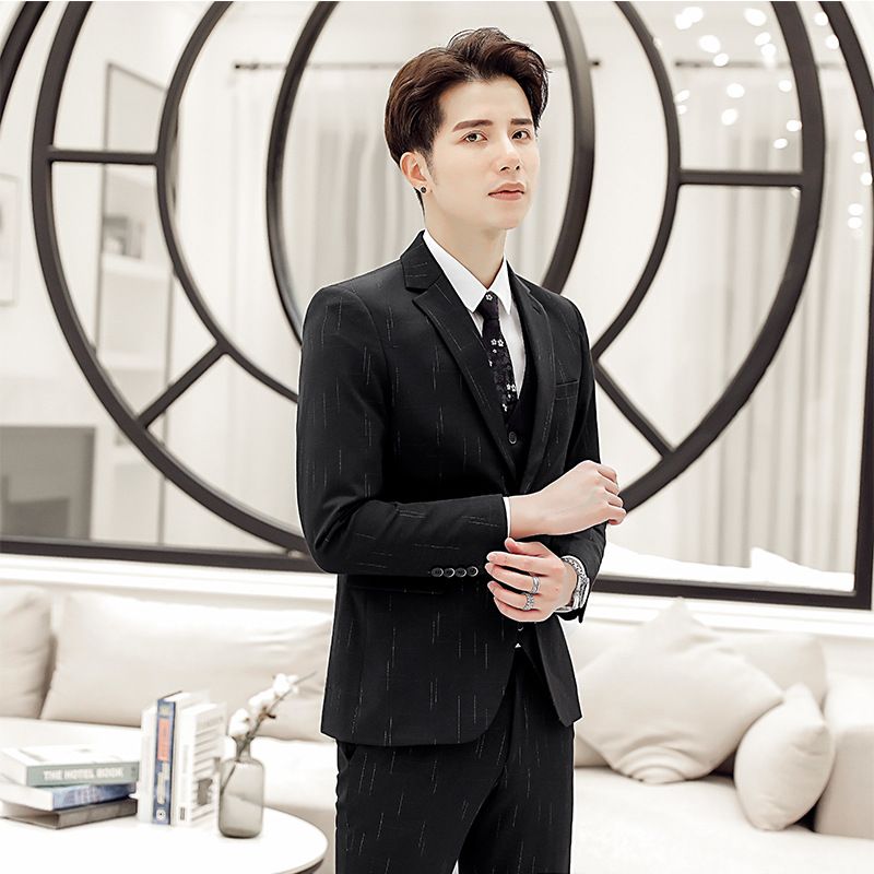 ​​Men's Slim Fit Stand Collar Blazer – Korean Style Business Casual Jacket (Black/Navy Blue)​​_voghion.com