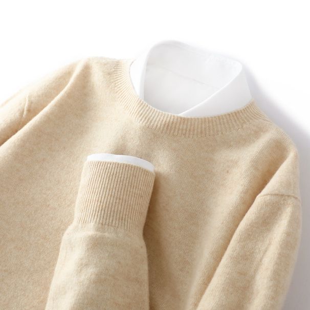 Suéter de lana 100 % para hombre, cuello en V, cómodo, informal, de negocios, tejido de punto, suave, transpirable, holgado, cálido para invierno._voghion.com