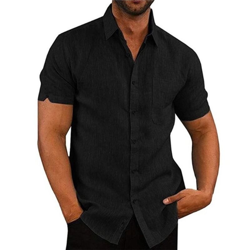 Herren Sommer Revers einfarbig kurzarm Button-Down-Shirt Herrenhemd Herrenbekleidung_voghion.com
