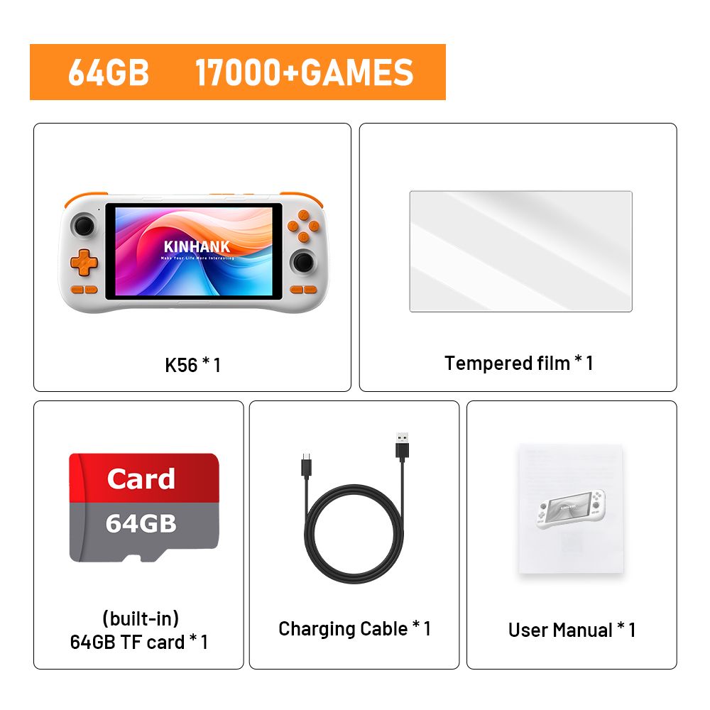 KINHANK K56 Handheld Console 5.5'' Touch Screen 50 Emulators For PS1/PSP/DC/SS Android 14 5000mAh WIFI5 Retro Game_voghion.com