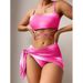 Damenbekleidung Tie Dye Dreiteiliger Netzrock Split Bikini_voghion.com