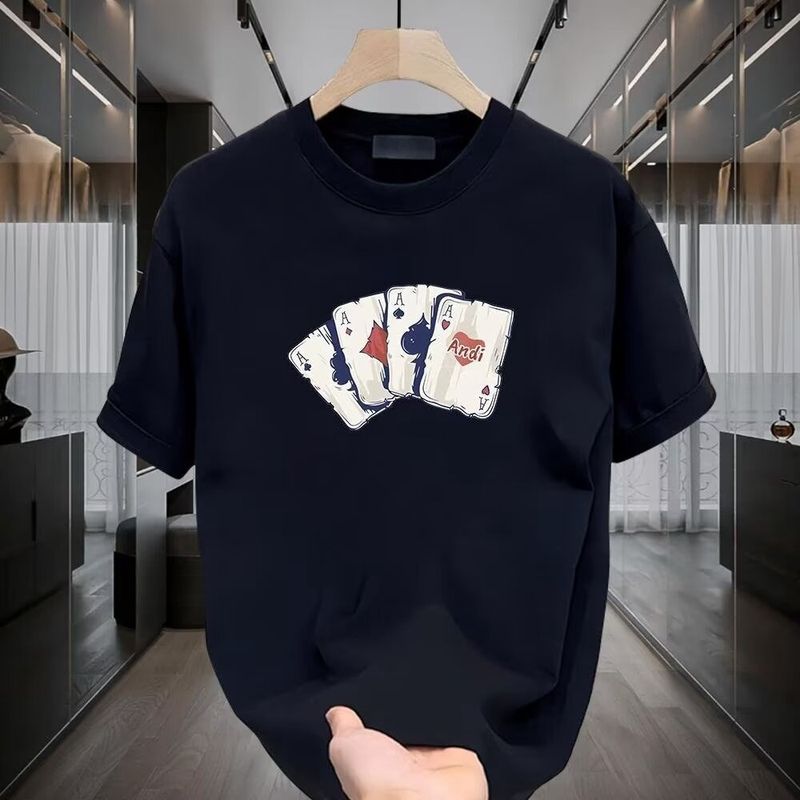 Herretøj Mærkestil Enkel mode ren bomuld Halværmet T-shirt til mænd Løst tungt matchende let luksus high-end kortærmede mænd_voghion.com
