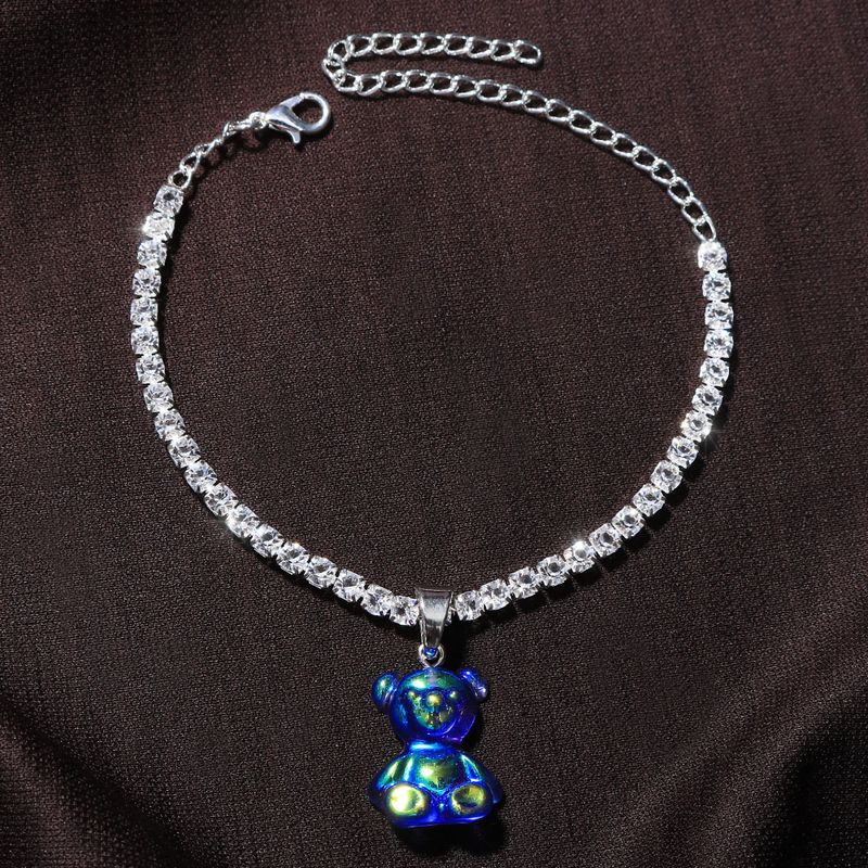 Cavigliera con ciondolo a forma di orso carino in resina di colore misto, da donna, con diamanti nudi e lucidi_voghion.com