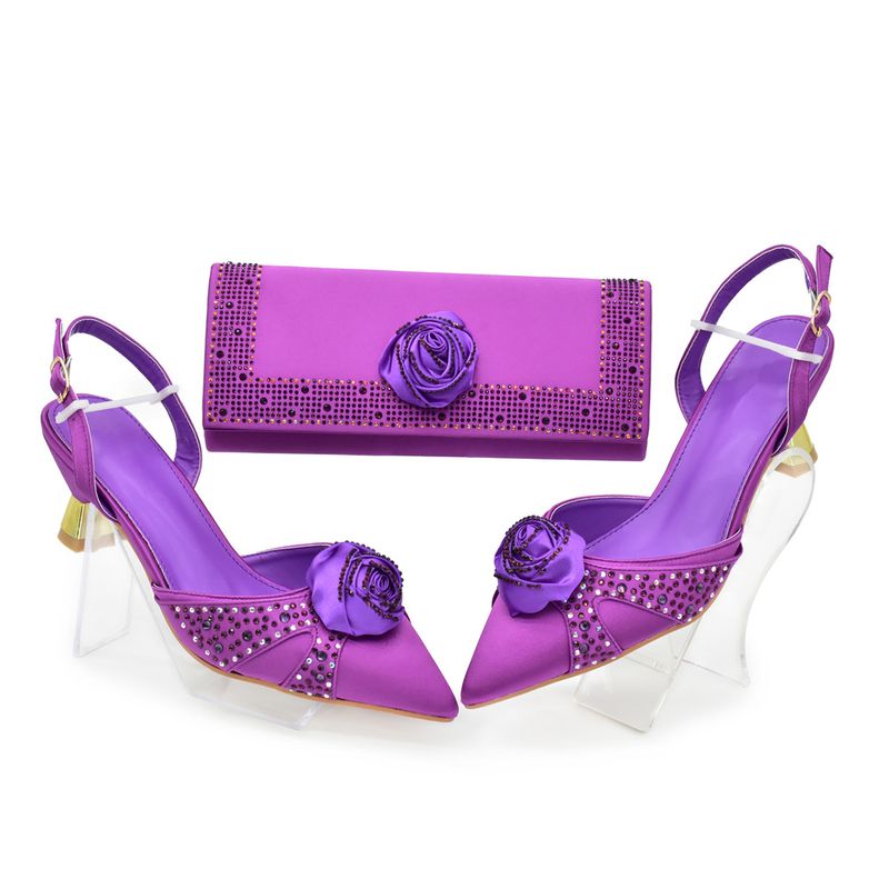 Women's Shoes New Solid Color Three Dimensional Applique Decoration Mid Heel Pointed Shoes With Evening Bag Set Italian Fashion Design_voghion.com